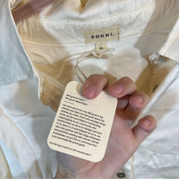 DONNI. Silky Button Down in Cream Creme XS NWT - Picture 4 of 12